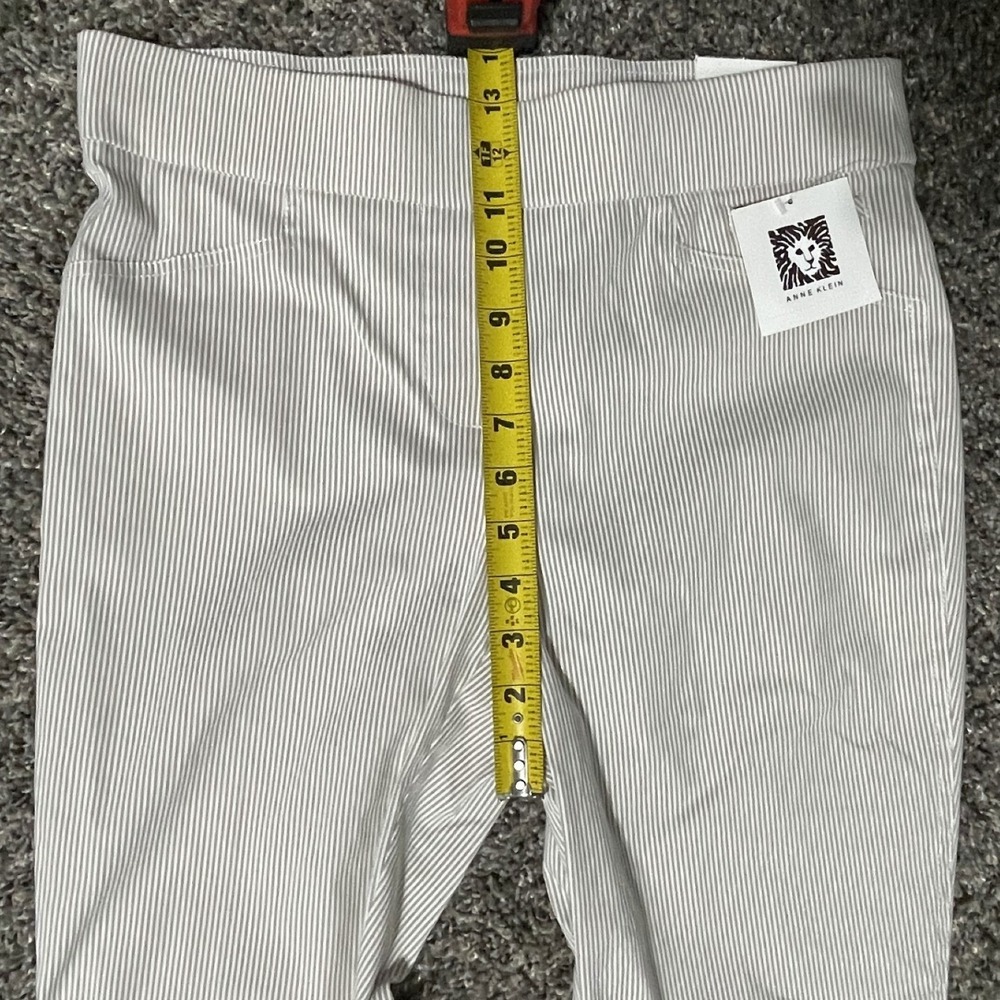 Anne Klein Slim Crop Pants Taupe White Pinstripe Pull On Trousers Size S NEW - Picture 9 of 12
